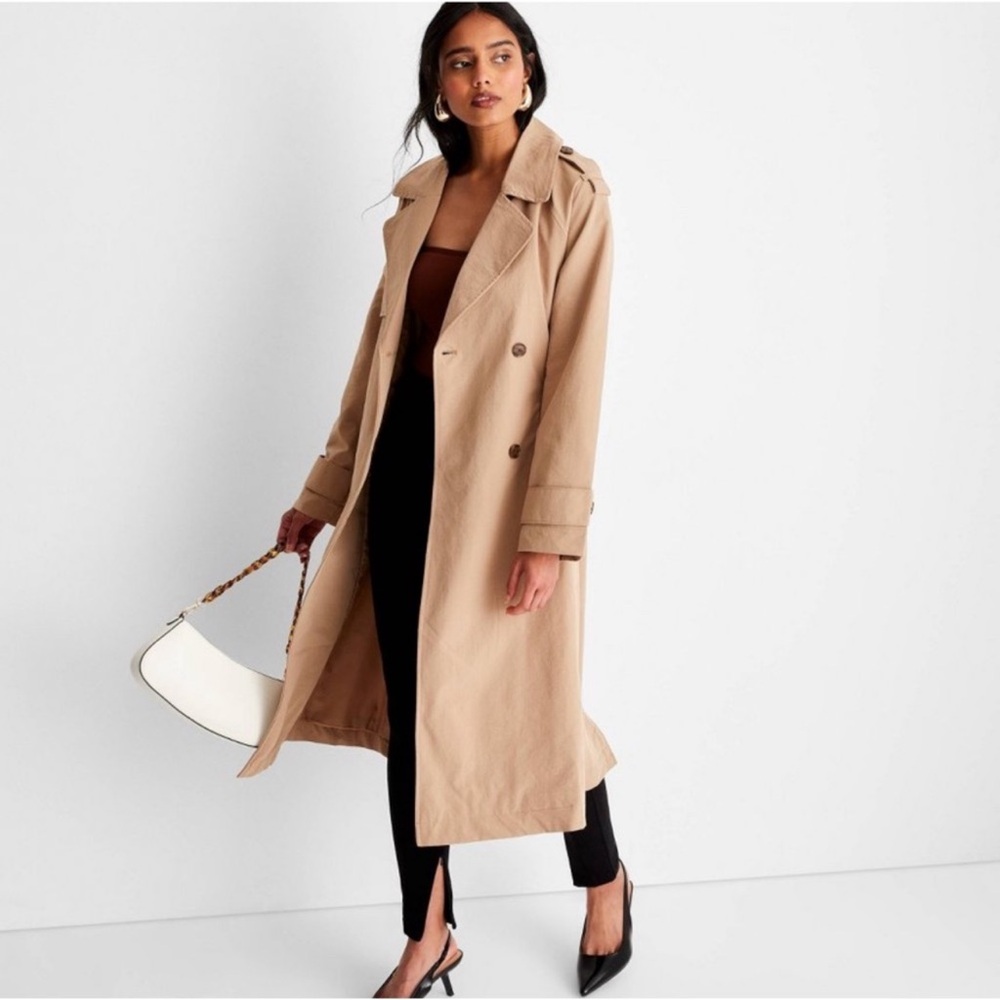 NWT A new day Women's Classic Beige Womens Long Trench Coat Size L Classic - Picture 2 of 6